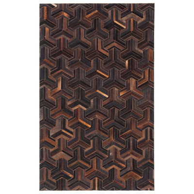Beaufort Hand Woven Leather/Felted Cloth Geometric Rug in Light Brown/Brown
