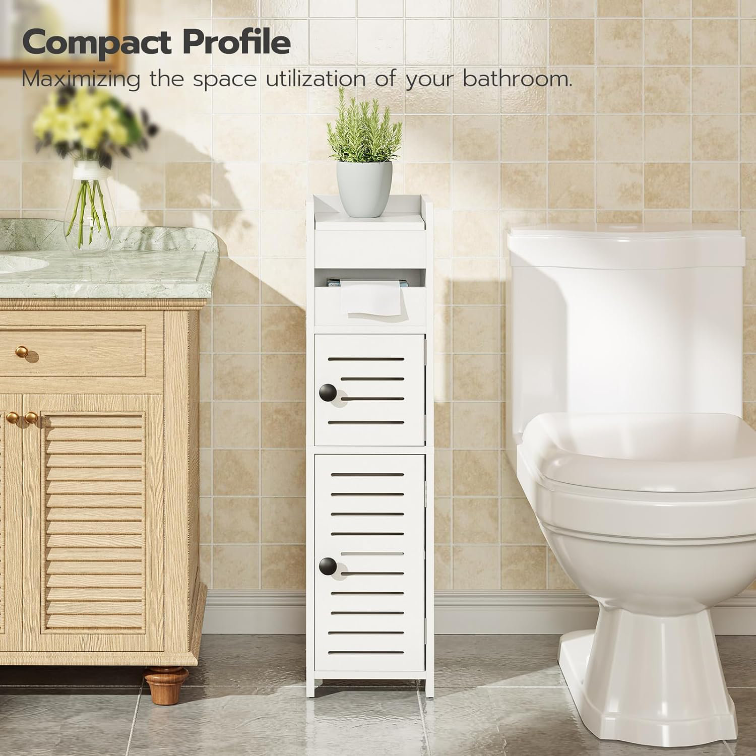 Elaine Mercure Wooden Bathroom Storage Cabinet, Toilet Paper Storage ...