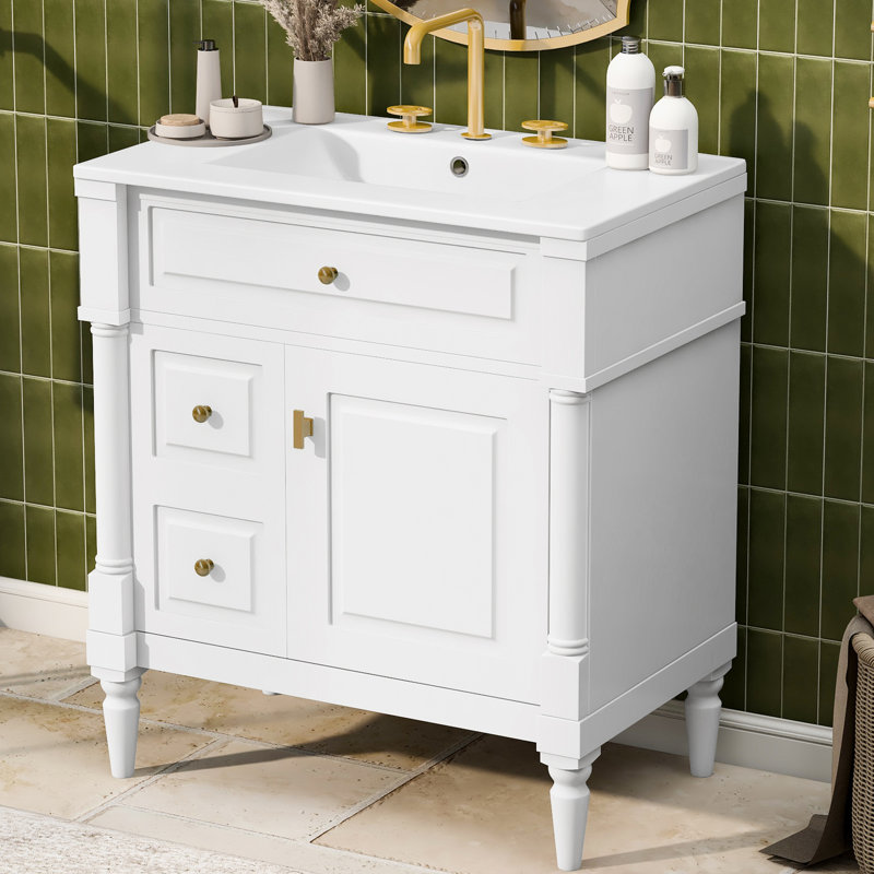 30"W Elegant Bathroom Vanity With Ceramic Sink, Black