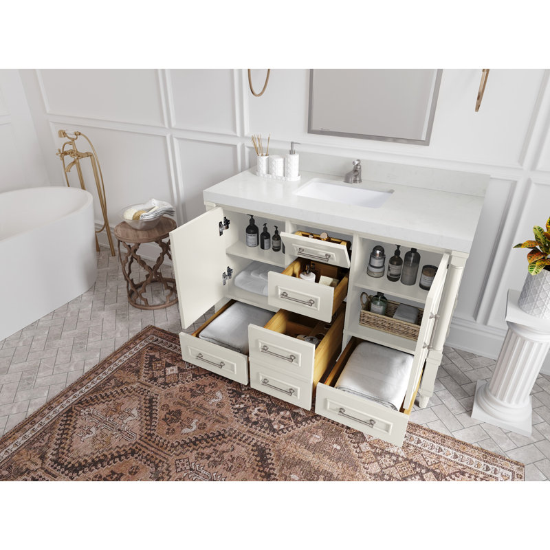 Aberdeen 48" Alabaster Single Sink Bath Vanity with Quartz Top