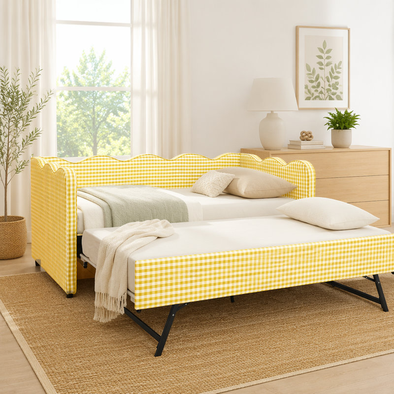 Lit de jour avec couchette avec port USB et adorable forme de vague, Jaune