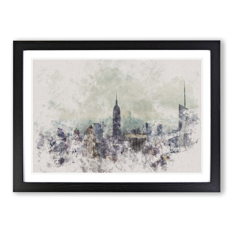 New York Skyline Vol.4 - Picture Frame Graphic Art, 27cm H x 36cm W x 2cm D, Black Framed