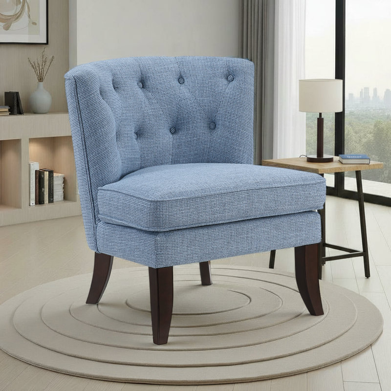 Bousov 26" Modern & Contemporary Accent Chair with Textured Fabric Upholstery, Button-Tufted Back & High-Density Foam Cushions