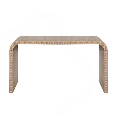 Curved Waterfall-Style Console Table With Beaded Trim For Entryway, Hallway, Living Room, And Office Use.