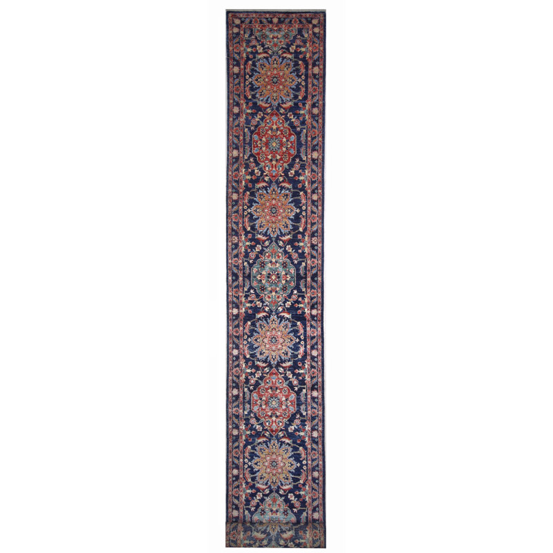 Tapis bleu marine de haute qualité noué à la main