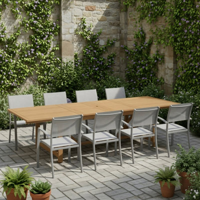 Nicholas 9Pc FSC Wood Outdoor Patio Extendable Dining Set