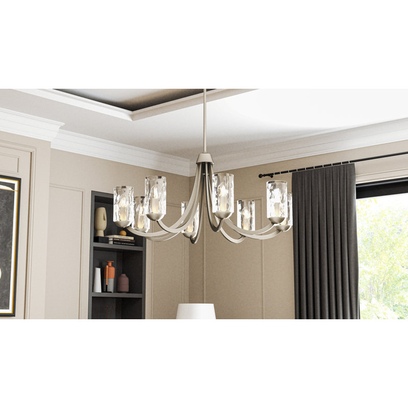 Lustre 8 lumières Allard, Nickel brossé, H 22 po x l 45 po x P 45 po, 8 lumières
