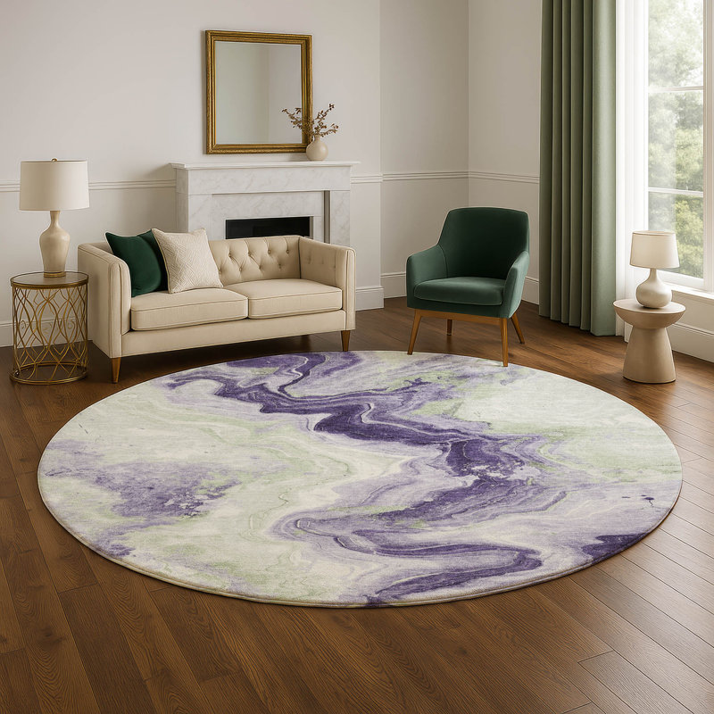 Premium Machine Washable Mayfield AMF1862 Swirls Rug, Round 8'