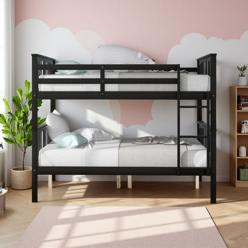Lit double superposé au-dessus d'un lit double avec échelle pour meubles de chambre à coucher, chambre d'amis, Espresso