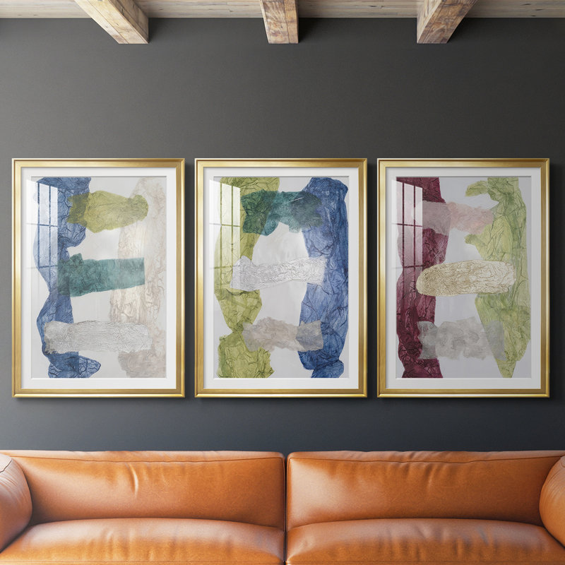Tissu teint I - Impression encadrée sur mesure de qualité supérieure - 3 pièces, H 19 po x l 27 po, Doré