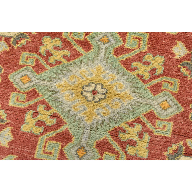 Tapis rouge en laine noué à la main de conception unique 3 pi 3 po x 5 pi 5 po