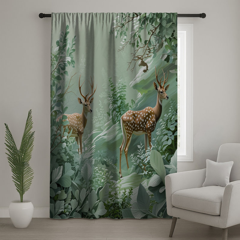 Rideaux de fenêtre Deer In Lush Forest, 50 po x 92 po - 1 panneau, Blocage