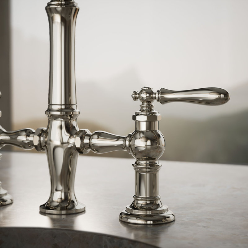 Artifacts® Bridge Faucet with Side Spray, Vibrant Polished Nickel, Lever Handle