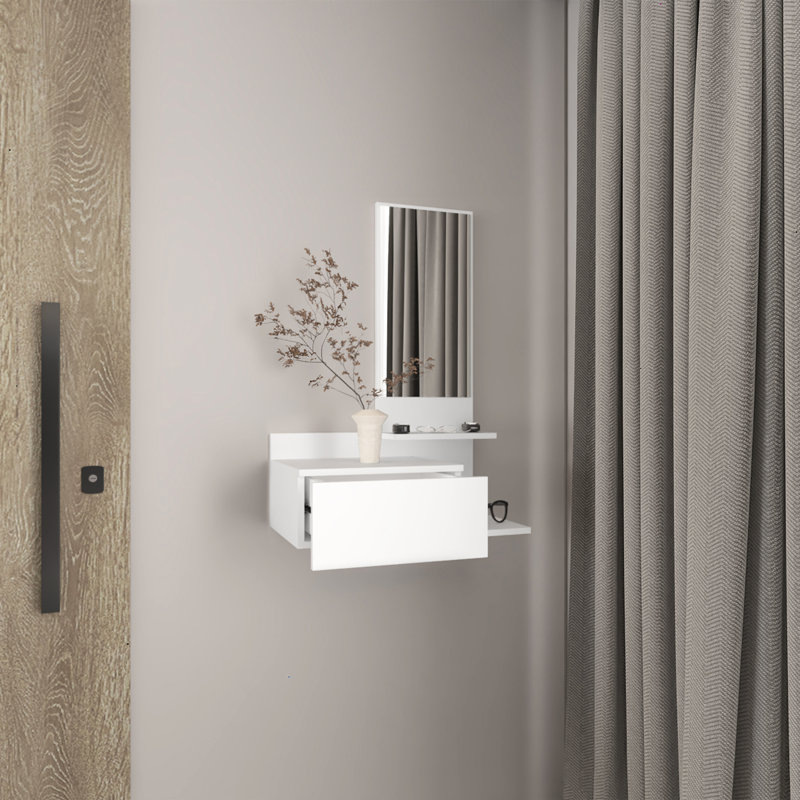 Console à miroir blanche à 3 tablettes avec tiroir à extension complète - Design, élégant et pratique pour économiser de l'espace, design