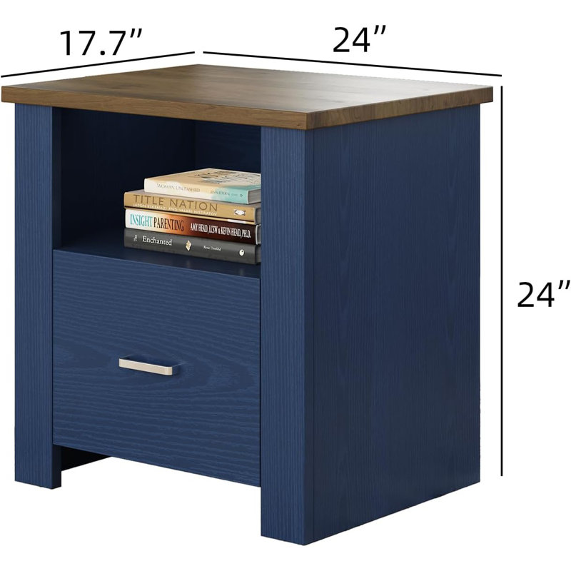 Bedside table open wooden frame,Farmhouse Nightstand,Country style bedroom living room side table, Blue