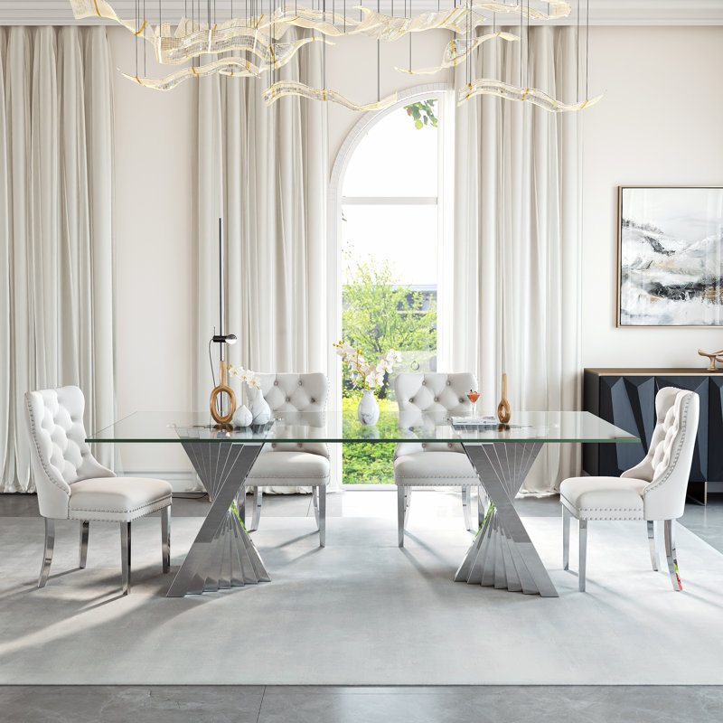 Ensemble de salle à manger pour 6 personnes, Argent argent, Blanc / argenté