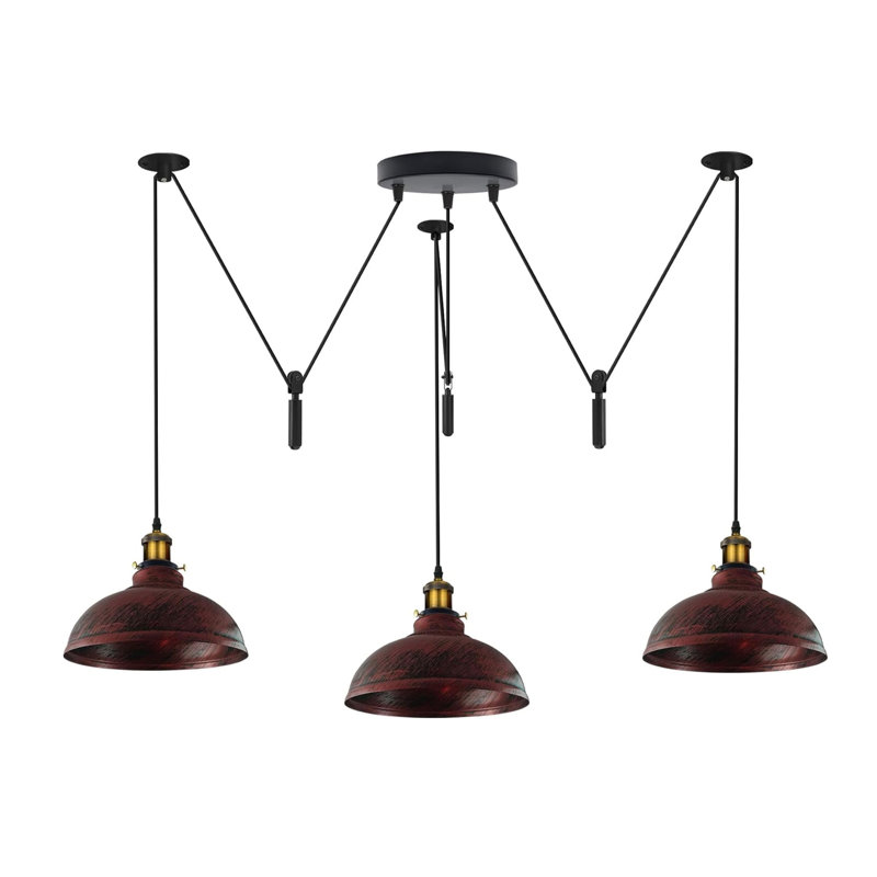 3 - Light Dome Pendant, Rustic Red