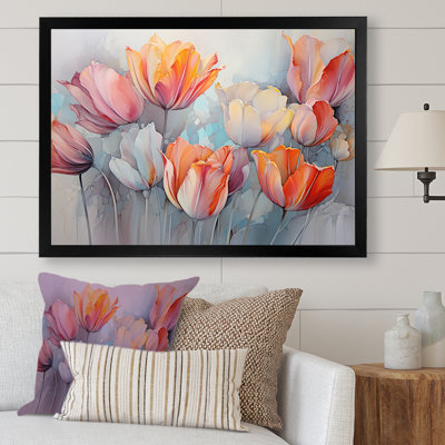 Minimalisme, tulipes rouges et grises sur toile