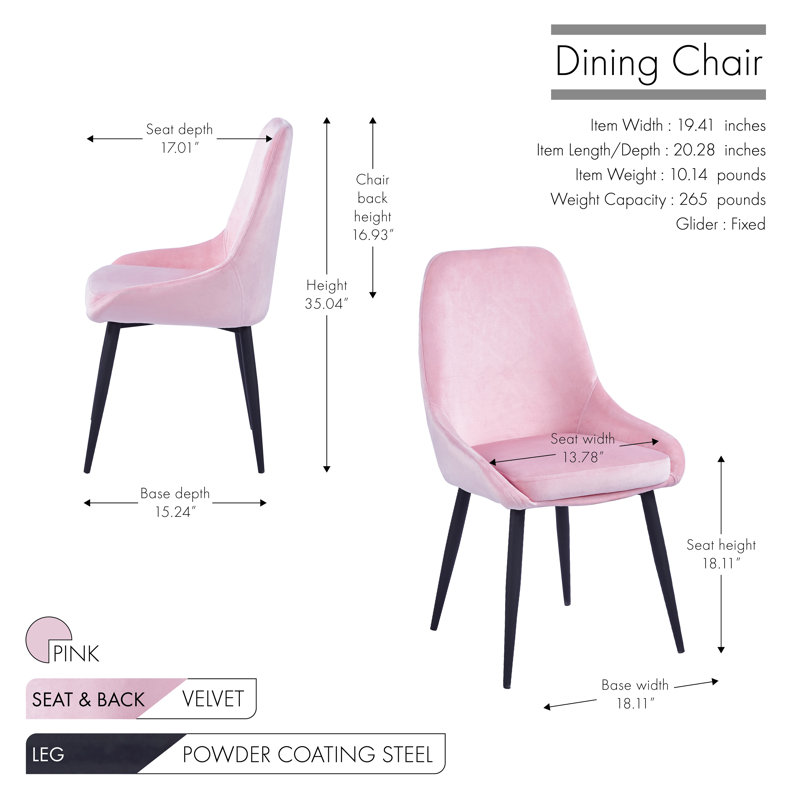 Mccoll 18.11'' H Velvet Upholstered Dining Chair, Pink