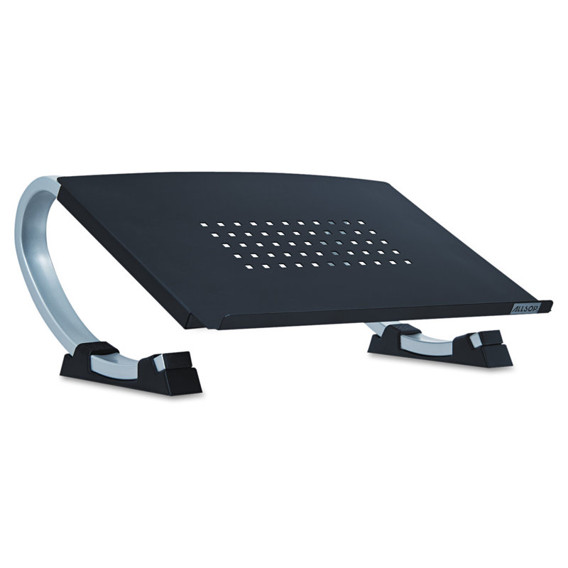 Black and Silver Adjustable Steel Monitor Stand with Perforated Surface