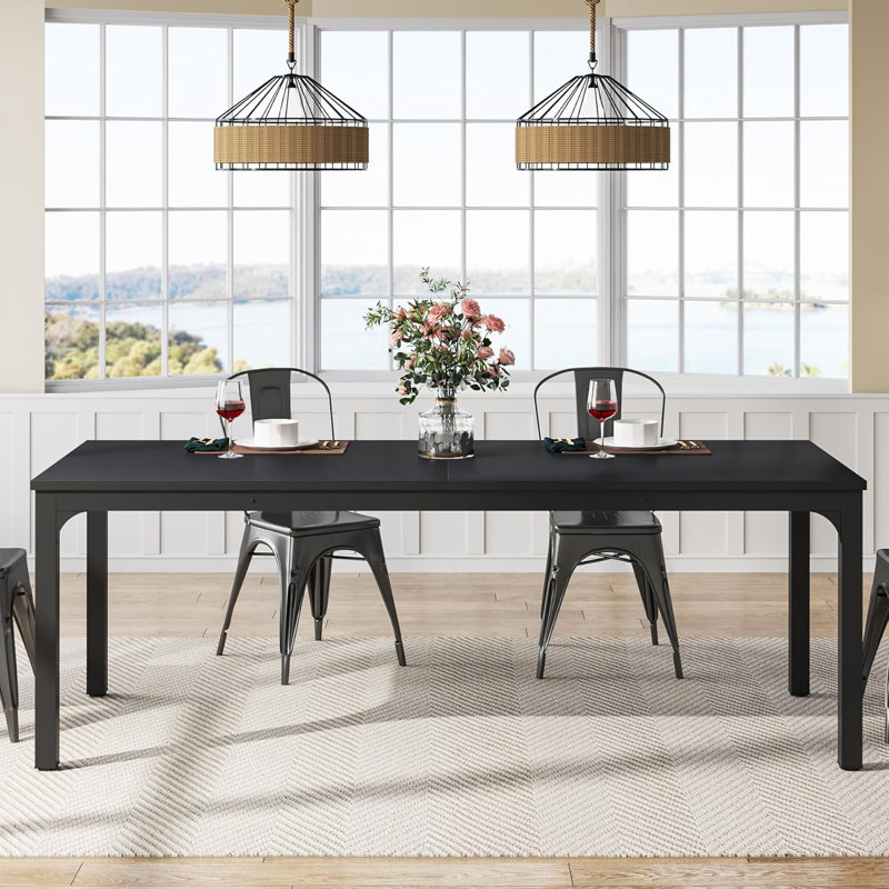 Unfinished Metal Base Dining Table, Black, Black