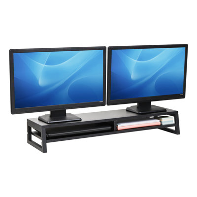  2-Tier MDF Double Monitor Stand, Dual Screen Riser with Storage Shelf, 33.75 Inch Wide, 88 lb Capacity, Black