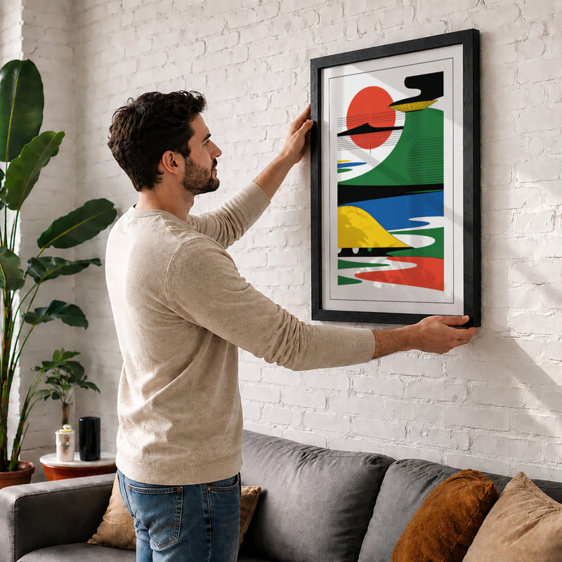 Stacked Horizons Geometric - Framed Print, A2 - 59.4 x 42.0 cm, Black
