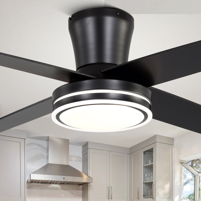 Ventilateur de plafond moderne encastré de 44 pouces avec éclairage et télécommande, moteur CC réversible à 6 vitesses, profil bas