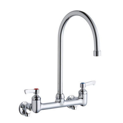 Scrub/Handwash 8" Centerset Wall Mount Faucet with 8" Gooseneck Spout 2" Lever Handles 1/2" Offset Inlets+Stop