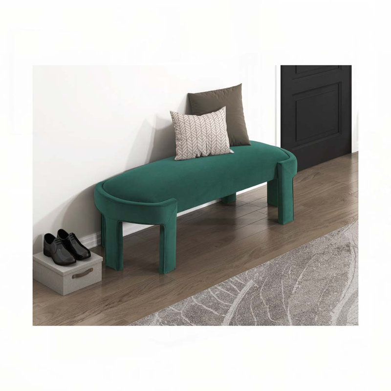 Banc rembourré en velours, Vert