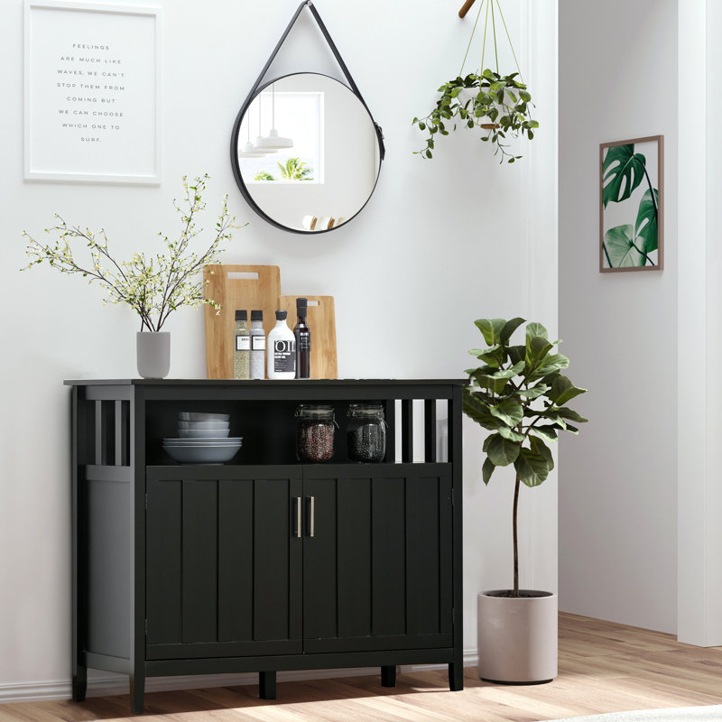 Buffet ajustable à tablettes réglables noir pour bar ou entrée, 2 portes à bascule, armoire de cuisine l 41,75 po x P 17,75 po H 35,5 po avec portes et tablettes intérieures