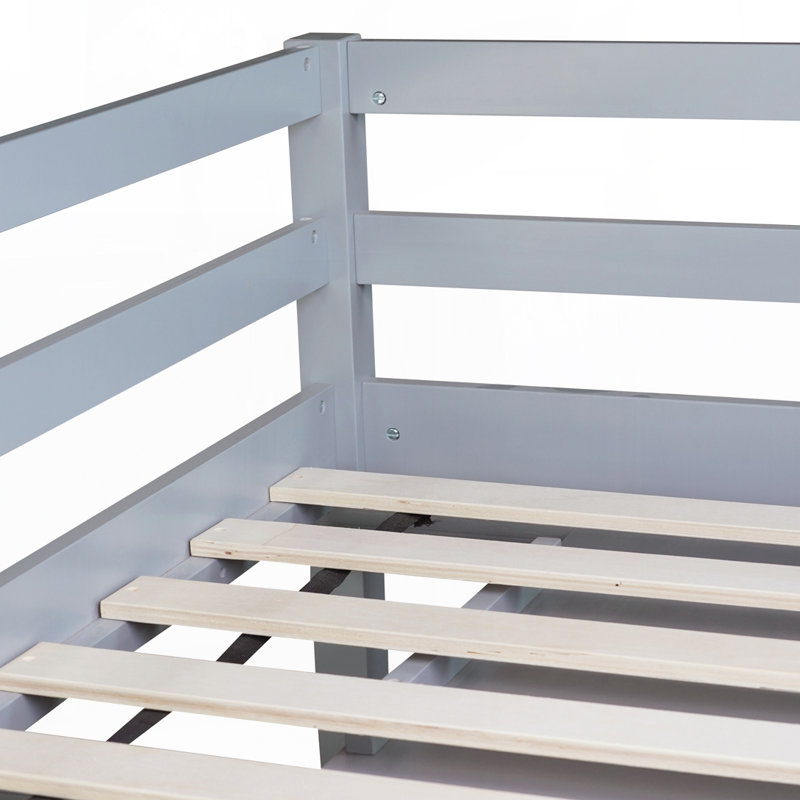 Lit mezzanine simple avec armoire à tiroirs et tablette, gris