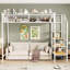 Lit mezzanine simple en métal avec grille de rangement supérieure et échelle de rangement latérale-1323297882