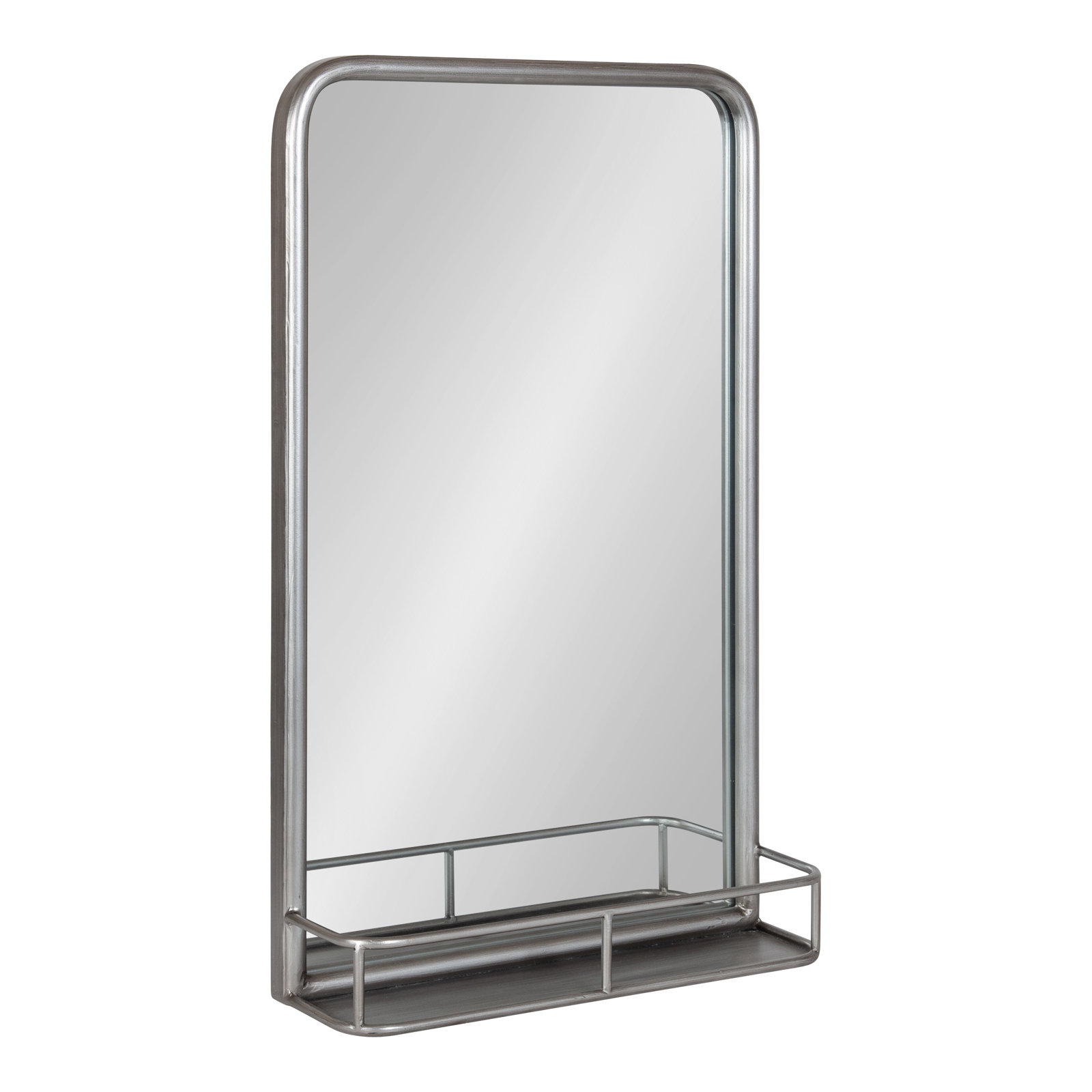 Koda Metal Rectangle Mirror with Shelves, Silver