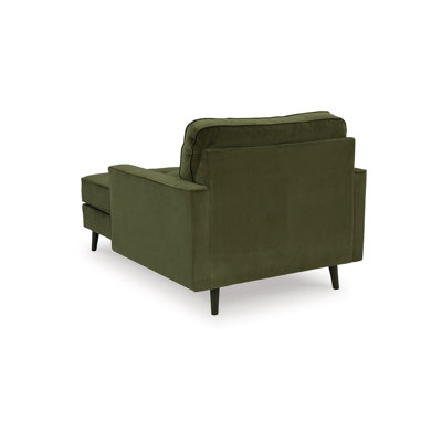 Chaise longue Pir, revêtement en velours capitonné vert olive douillet 64 po