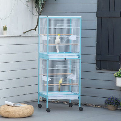 Cage à oiseaux Pawhut Largeur pour envergure, volière d'oiseaux d'intérieur avec conception à portes multiples, convient pour un canari, pinson, conure, 55 po, bleu clair