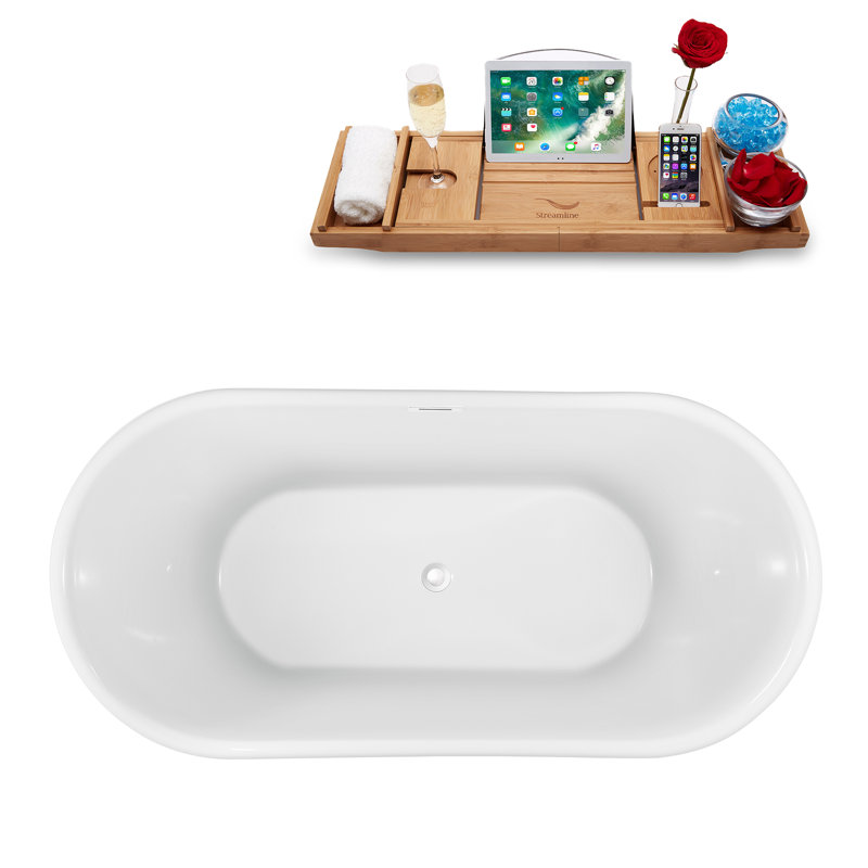 1501.1mm x 718.8mm Freestanding Soaking Acrylic Bathtub, Glossy White