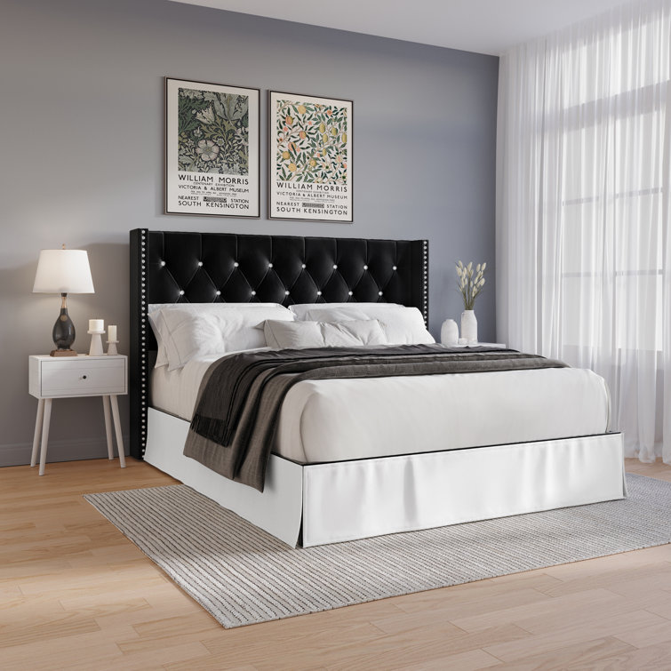 NL19F-1GO13 2 Piece Full Bed Set - 1 Bed Frame White Velvet Fabric  Headboard and 1
