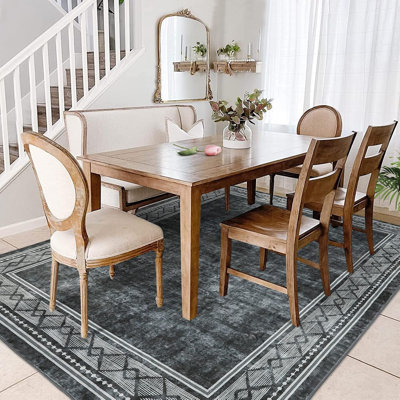 Tapis pour le salon, tapis lavable 5 x 7 pour chambre à coucher, tapis moderne doux, tapis de porte antidérapant doux, tapis de cuisine antidérapant antidérapant, tapis décoratif à bordure traditionnelle, brun