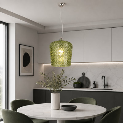 Vintage Green Textured Pendant Light with Adjustable Cord