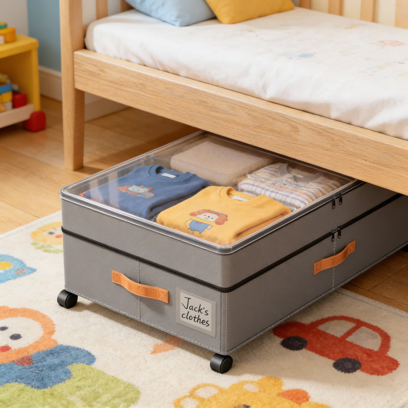 Contenant de rangement sous le lit avec roulettes et couvercles transparents, organisateur à roulettes de grande capacité pour vêtements, chaussures, couvertures, hauteur réglable, tissu durable et structure en métal