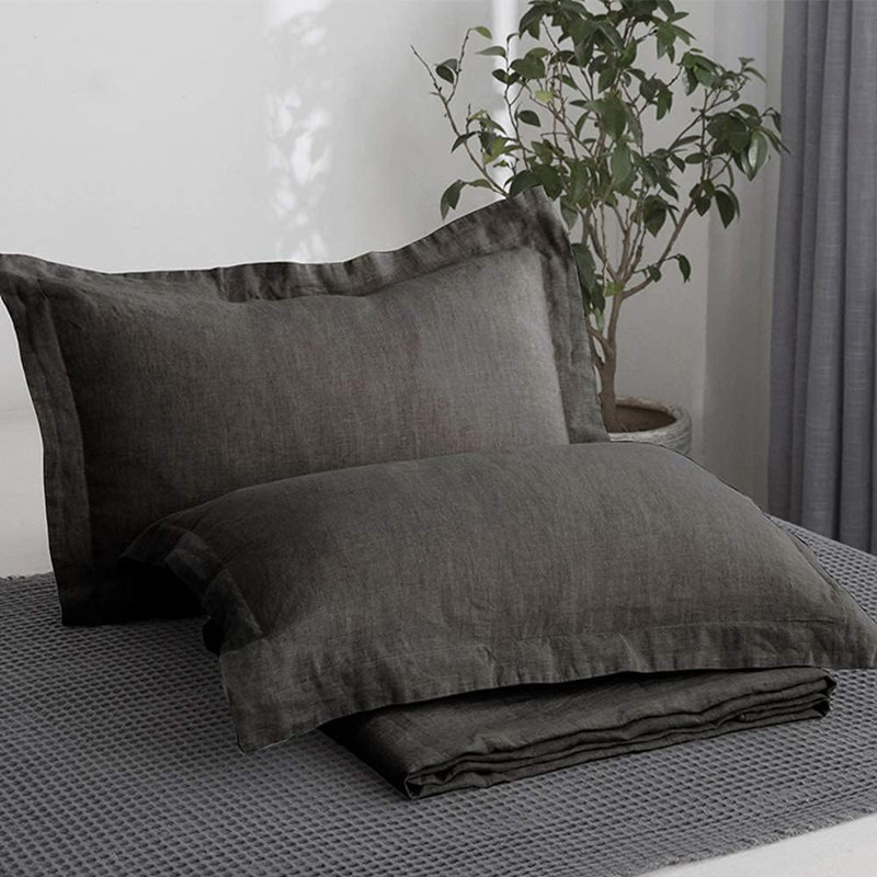 100% Linen Pillow Case Set Of 2, Pillow Covers With Overlap Closure, Luxury Breathable Pillowcases Suitable For All-Season