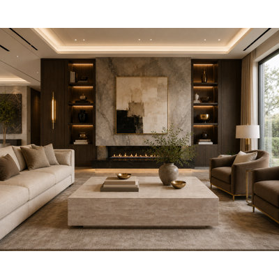 Genuine Stone Block Coffee Table - Travertine Limestone, 54" Extra Large