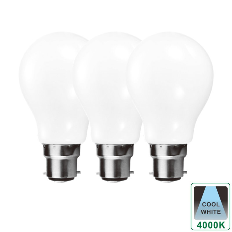 9W B22 Dimmable LED 4000K GLS Bulb Opal (Set Of 3), 4000K