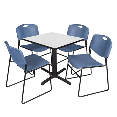 Regency Cain Square X-Base Breakroom Table & 4 Zeng Stack Chairs
