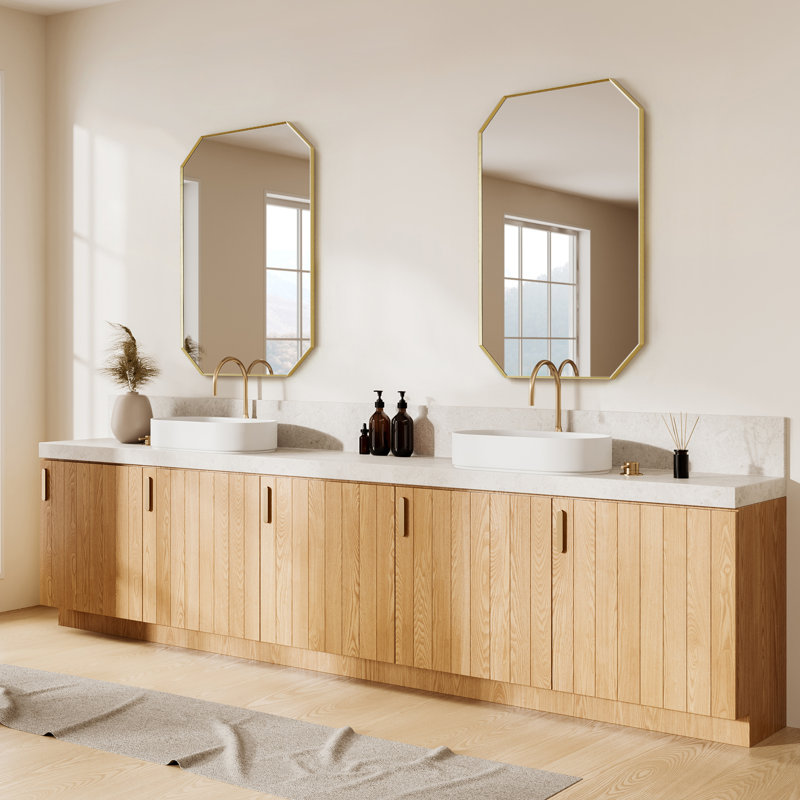 Miroir mural de salle de bain Kellett, 35,5 po x 24 po, Or brossé