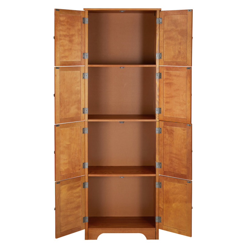 Armoire haute en chêne 72,4 po avec 8 portes et 4 tablettes. Pour différents endroits. Extérieur lisse, rangement, salon, cuisine, salle à manger, bureau. Surface, fondation