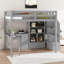 Lit mezzanine double avec bureau en L, tiroirs et armoire, lit mezzanine multifonctionnel pour enfants, adolescents et adultes, sans sommier tapissier requis-390043953