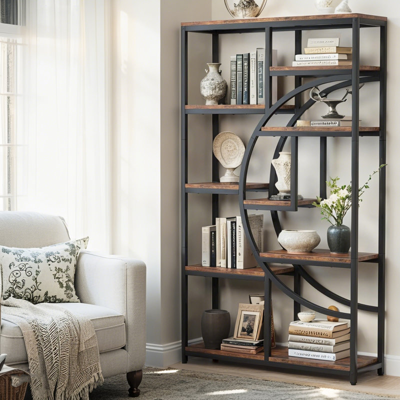 69" Geometric Bookcase with 9 Open Shelves