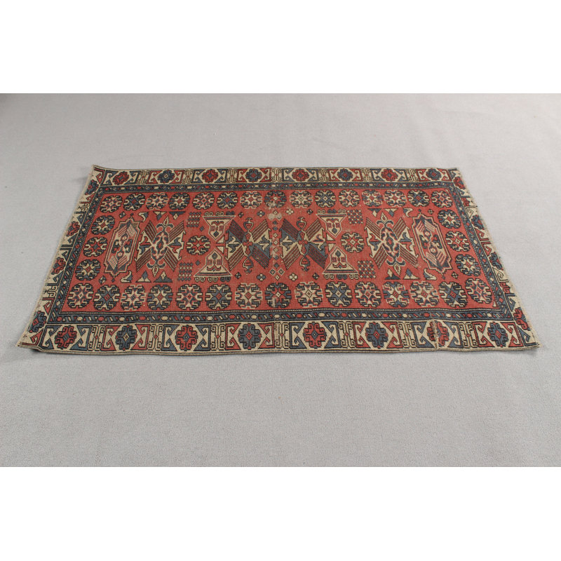 Vintage Turkish Anatolian Accent Rug in Red for Bedroom Decor with Antique Design and Colourful Patterns